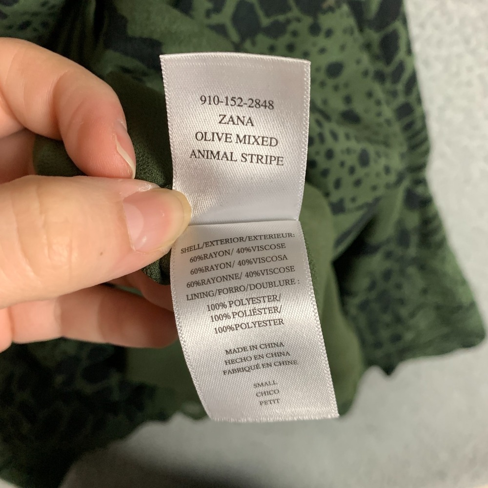 Rails Zana Mini Dress Size Small S Olive Mixed Animal Stripe Crepe Smocked Waist - Picture 7 of 11